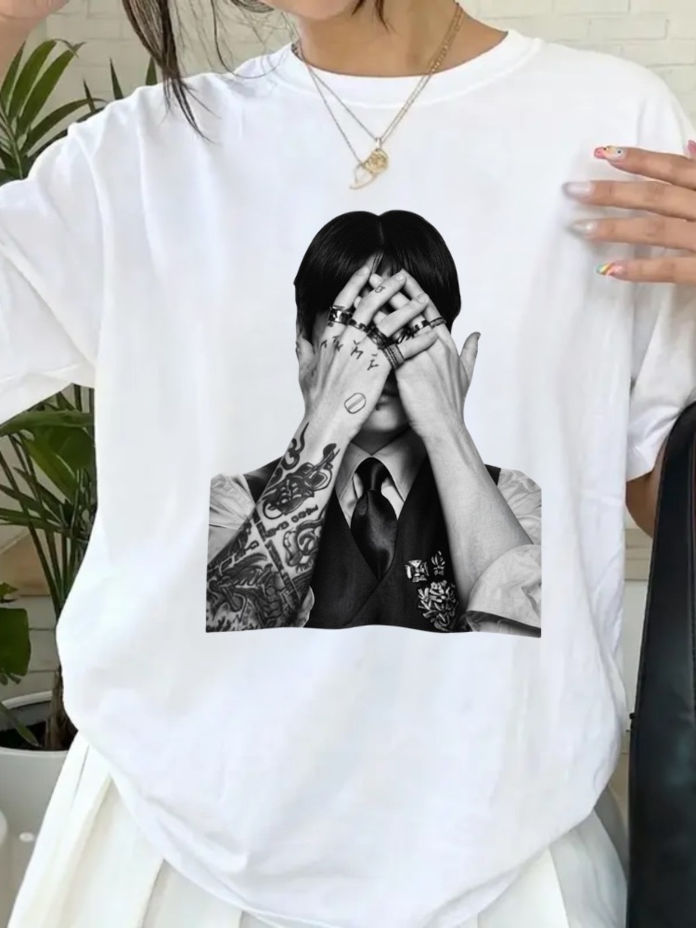 Jungkook BTS Golden Pop Star Tattoos Vintage White T-Shirt